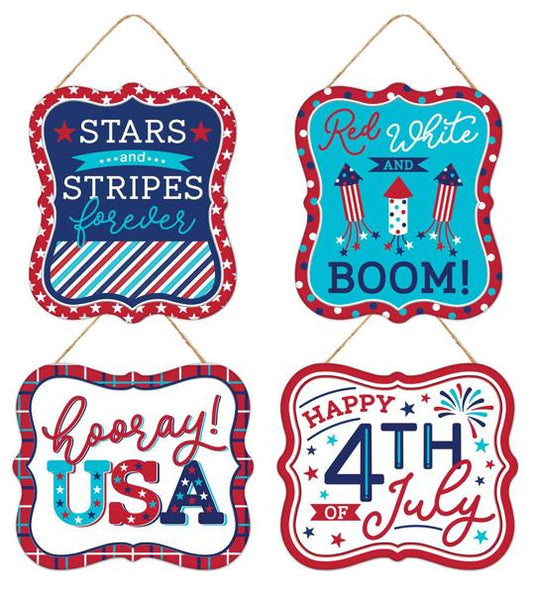 MD1046   7"Hx6"L Embossed Tin Patriotic    Red/Lt Blue/Navy