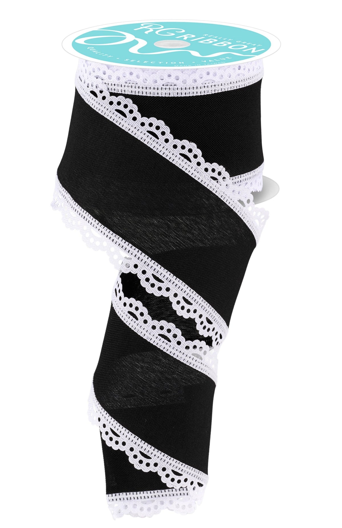 RGA154202    2.5" x 10yd Lace Edge Royal Burlap   White/Black