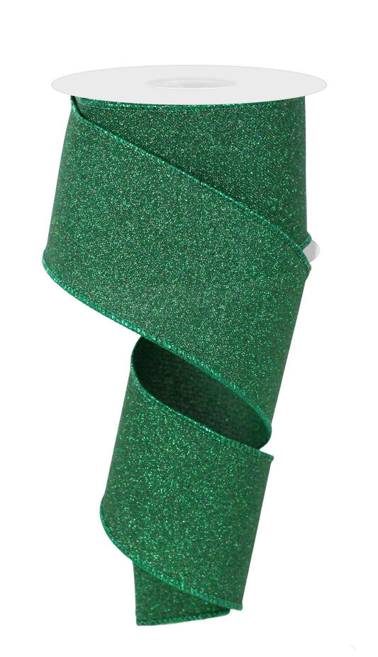 RGE179006    2.5" x 10yd Fine Glitter On Faux Royal    Emerald Green
