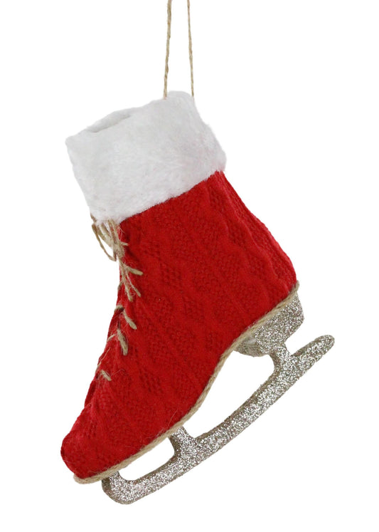 XJ519224  6.75"H x 6.25"L Fabric Skate Ornament  Red