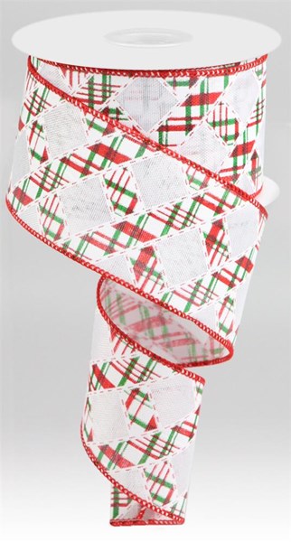 RW814327  2.5" x 10yd Geometric/Stripe/Plaid White W/White/Red/Green
