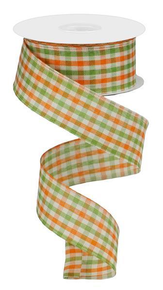 RGA1102K5    1.5" x 10yd Woven Gingham Check   Orange/Moss/Ivory