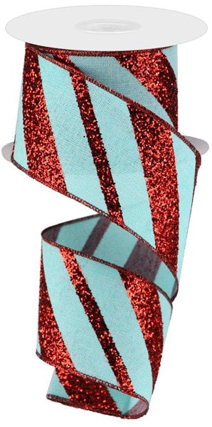RGA1503H1 2.5"X10yd Diagonal Glitter on Royal Ice Blue/Red