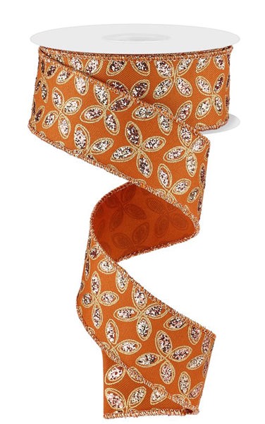 RGE1925T3  1.5" x 10yd Quatrefoil Petals Autumn/Rose/Champgn/Gold