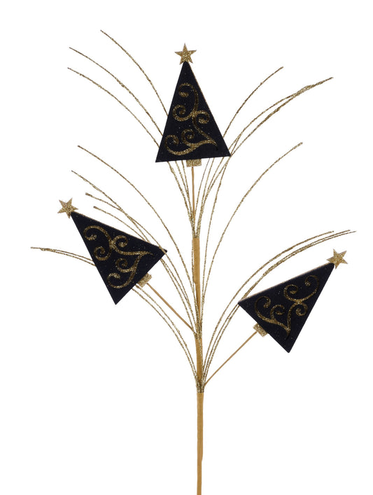 XP019202   23"H Gltr/Felt Christmas Tree Spray   Black/Gold
