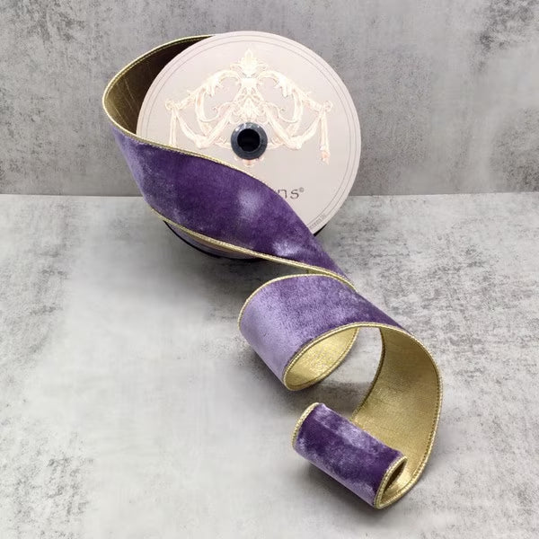 ds051140   2.5"X10YDS   Lush Velvet Metallic Gold Back,     Violet/Gold Trim