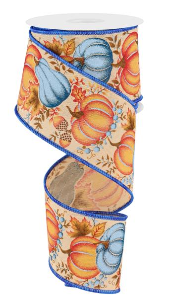RGE1987JP  2.5" x 10yd Pumpkin/Gourd/Leaves Tan/Orng/Blue/Brwn