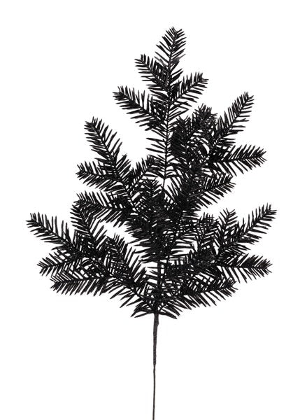 XV766002  25"L Glitter Hemlock Spray x 6 Black