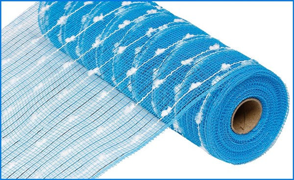 RY820067  10.25" x 10yd Metallic Puff Ball Mesh Turquoise/White