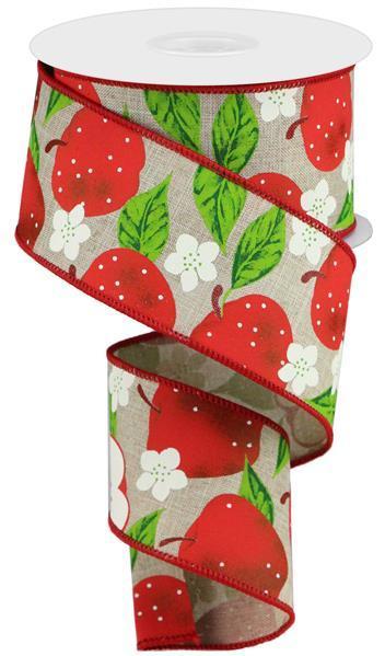 RGA118818    2.5" x 10yd Apples On Royal   Natural/Red/Green
