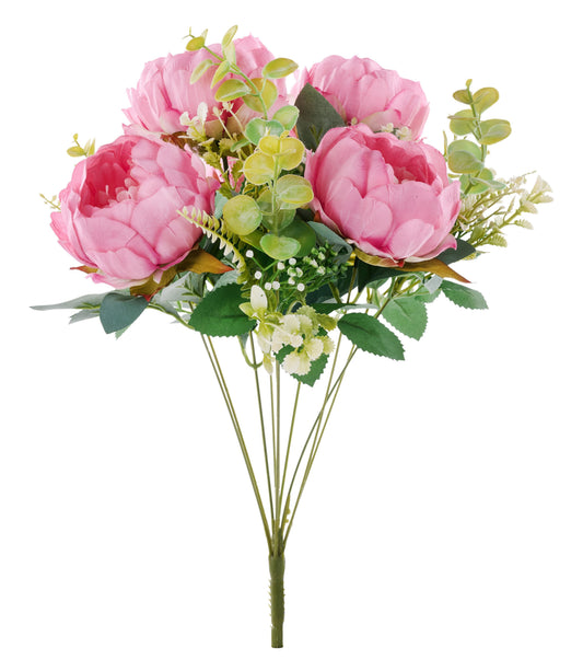 FB194522   19"L Peony/Eucalyptus Bush x 10    Pink
