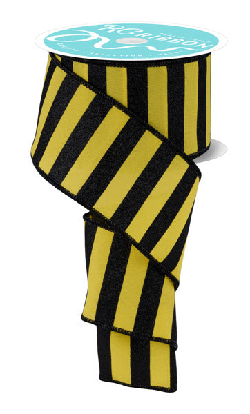 RGF19678N  2.5" x 10yd Horizontal Glitter Stripes Sun Yellow/Black