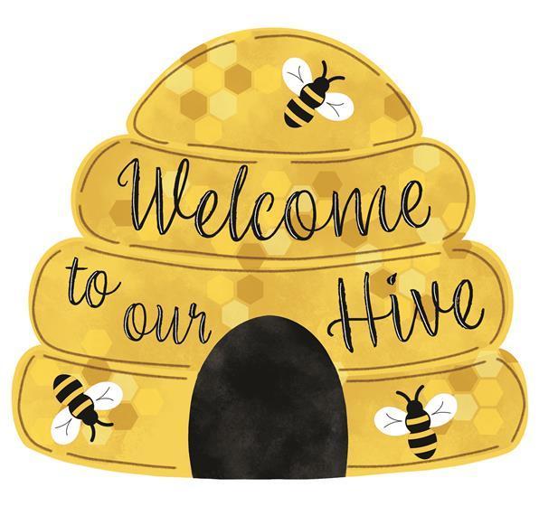 MD0793    12”Lx10.5”H Metal/Embossed Beehive   Yellow/Black/Gold