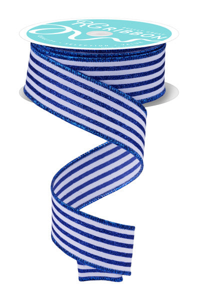 RGF1970WR  1.5" x 10yd Glitter Vertical Stripe White/Royal Blue