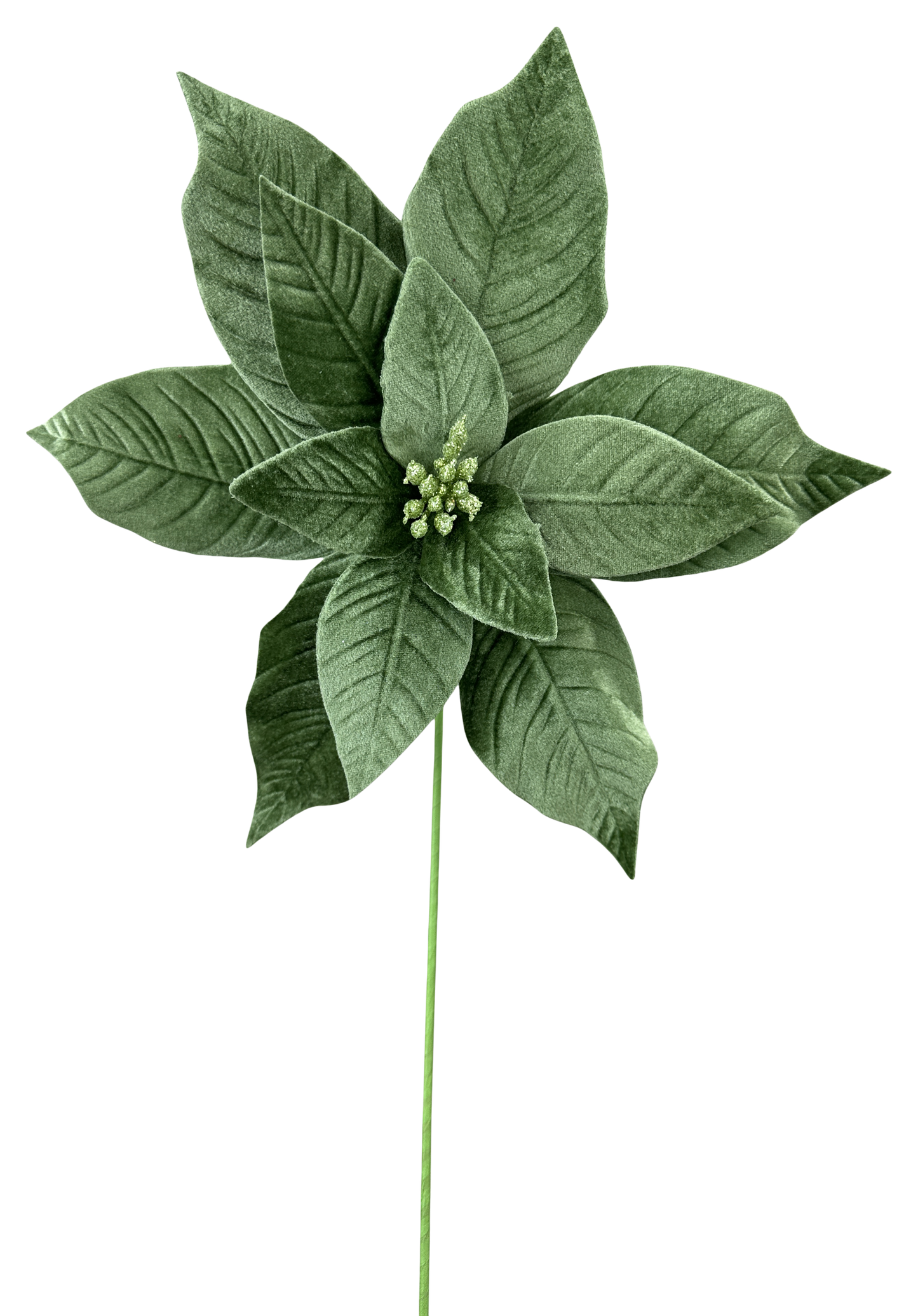 86910SAGE    H25XDia12    Velvet Poinsettia Stem     Sage Green