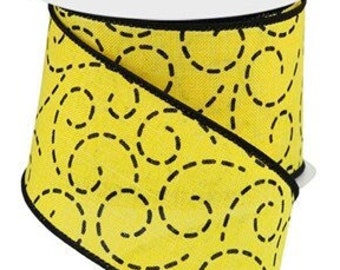 RGC127429   1.5" x 10yd Dashed Swirls   Yellow/Black