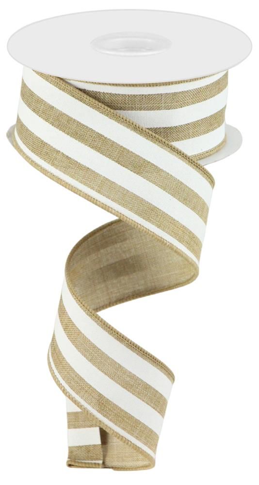 RGC156201  1.5" x 10yd Vertical Stripe Lt Beige/White