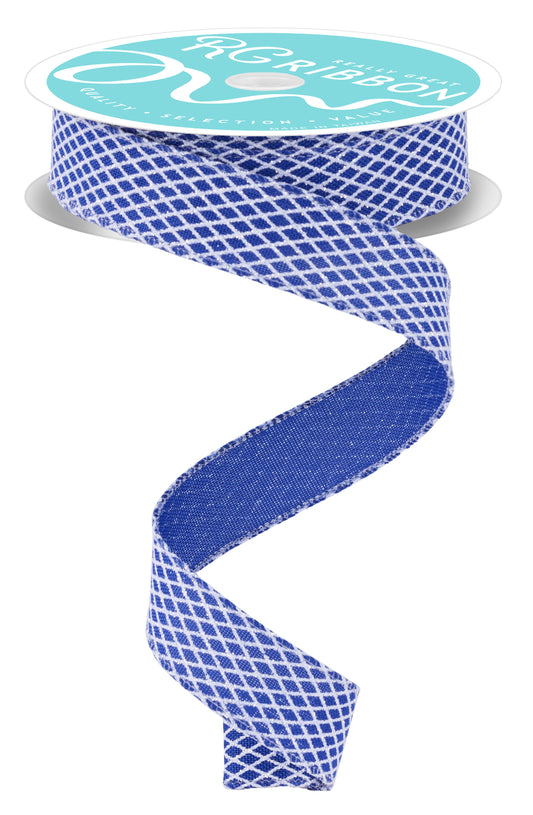 RGF769525  7/8" x 10yd Mini Harlequin Ribbon – Royal Blue/White – Wired Ribbon