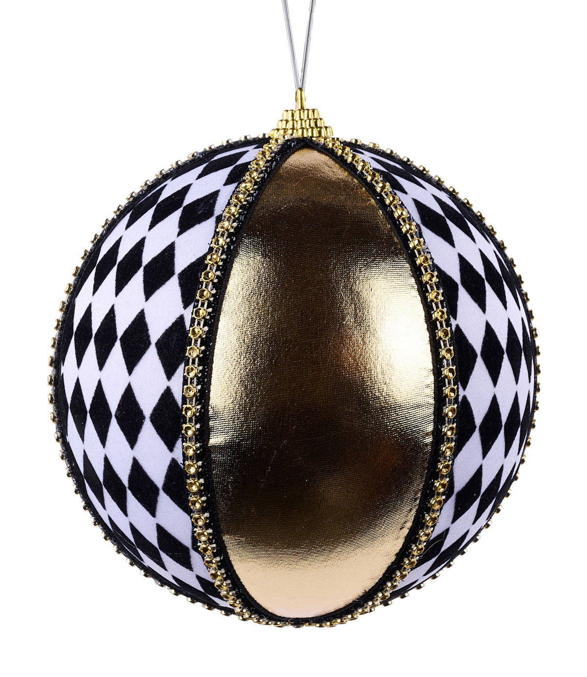 XJ7503FT    120Mm Met/Harlequin/Diamond Ball Orn      Gold/Black/White
