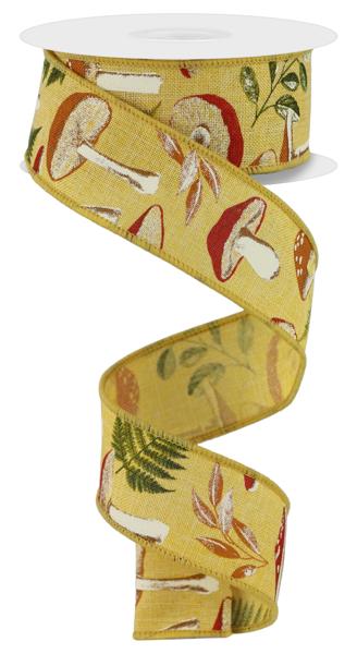 RGE1896F4  1.5" x 10yd Mushroom Botanicals Mustard/Multi
