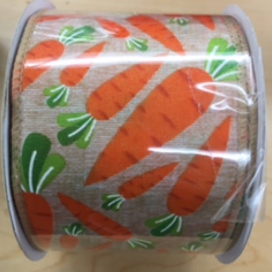 RJ9440-19 2.5" x 10yd Printed Carrots Ribbon: Natural