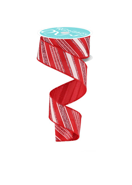 RGE1425F1  1.5" x 10yd Diagonal Line/Satin Red/White/Pink