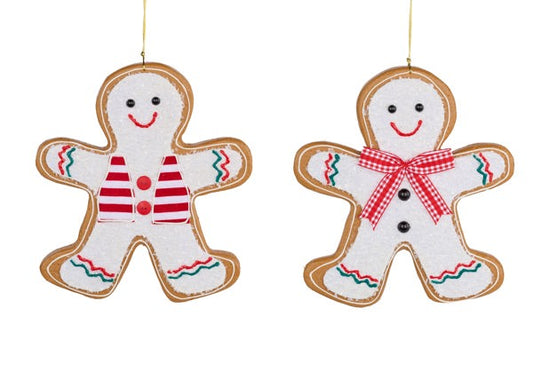 XJ5563   8.5" x 10" Gingerbread Man Orn    Beige/White/Red
