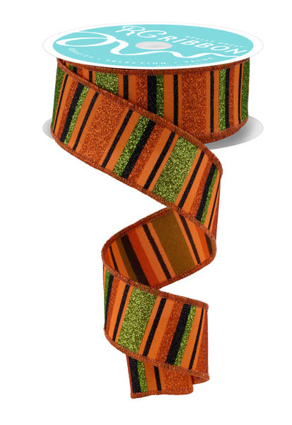 RGF191220  1.5" x 10yd Horizontal Stripe Orange/Lime/Black