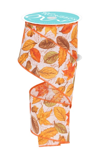 RGF133937  2.5" x 10yd Leaves And Acorns Ivory/Multi