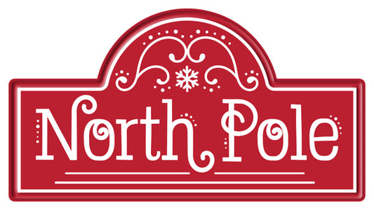 MD169030   15"L x 8"H North Pole Street Sign   Red/White