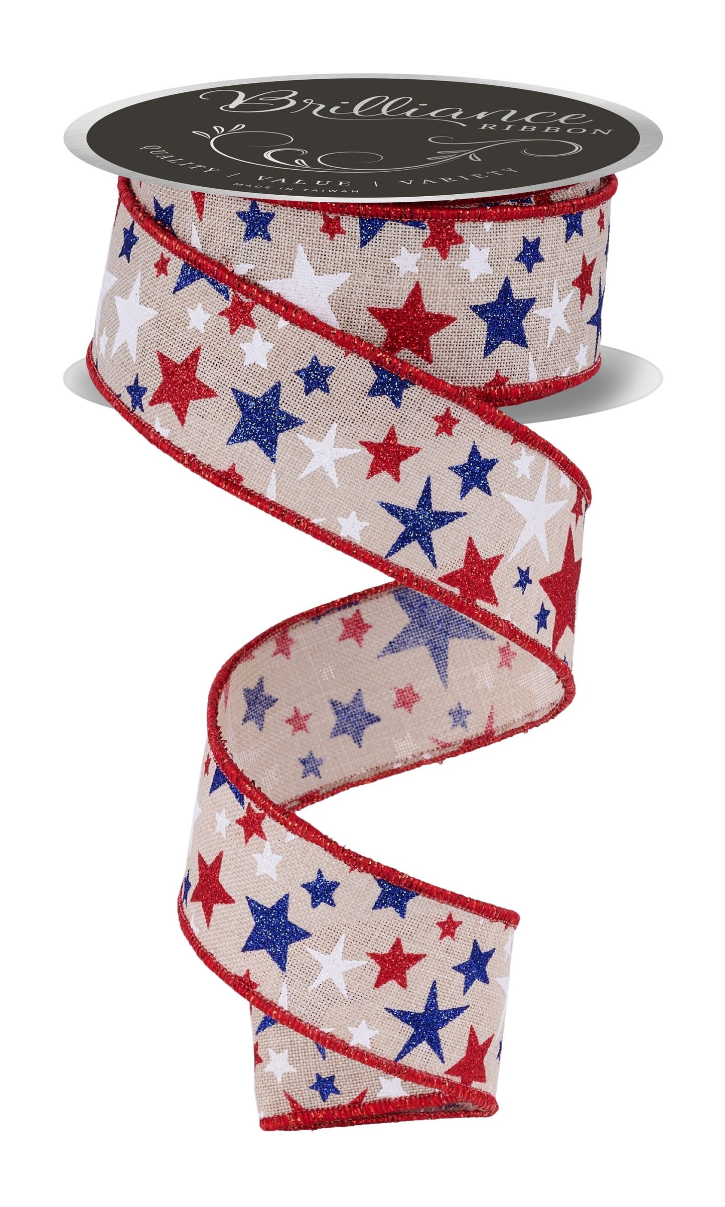 LS306918   1.5" x 10yd Stars   Lt Natural/Red/Royal Blue