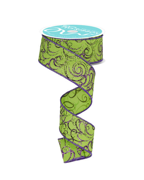 RGF133033  1.5" x 10yd Multi Swirls Lime/Black/Purple