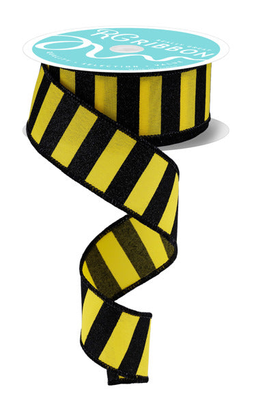 RGF19668N  1.5" x 10yd Horizontal Glitter Stripes Sun Yellow/Black