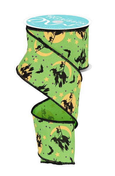 RGF136633  2.5" x 10yd Witch Flying By Moon Lime Green/Multi