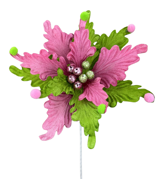 86306PKGN  24"HX11"DIA   Poinsettia Stem   Pink/Green