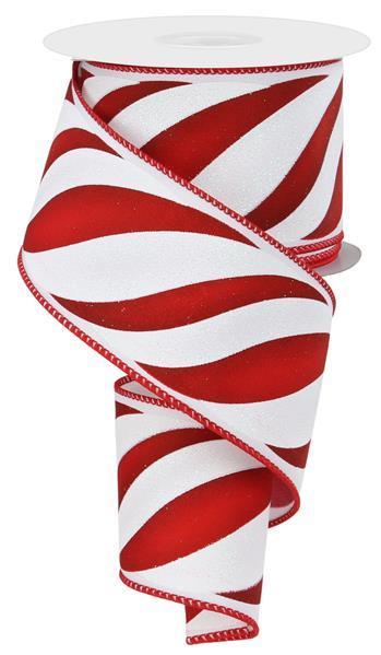 RGE1048    2.5" x 10yd Swirl Candy Stripe    White/Red/Dk Red