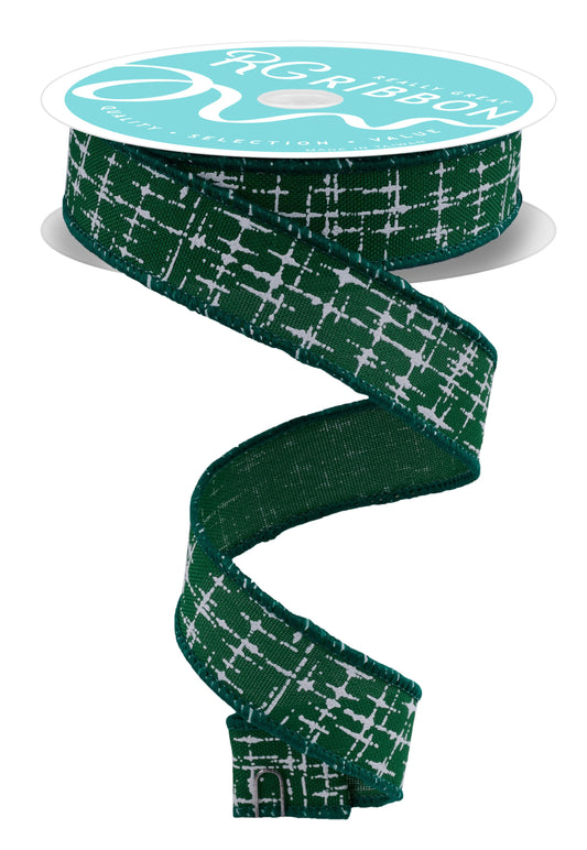 RGF768606  7/8" x 10yd Knit Look Texture Emerald Green/White