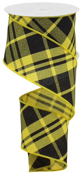 RGB10518N  2.5" x 10yd Printed Diagonal Plaid Sun Yellow/Black