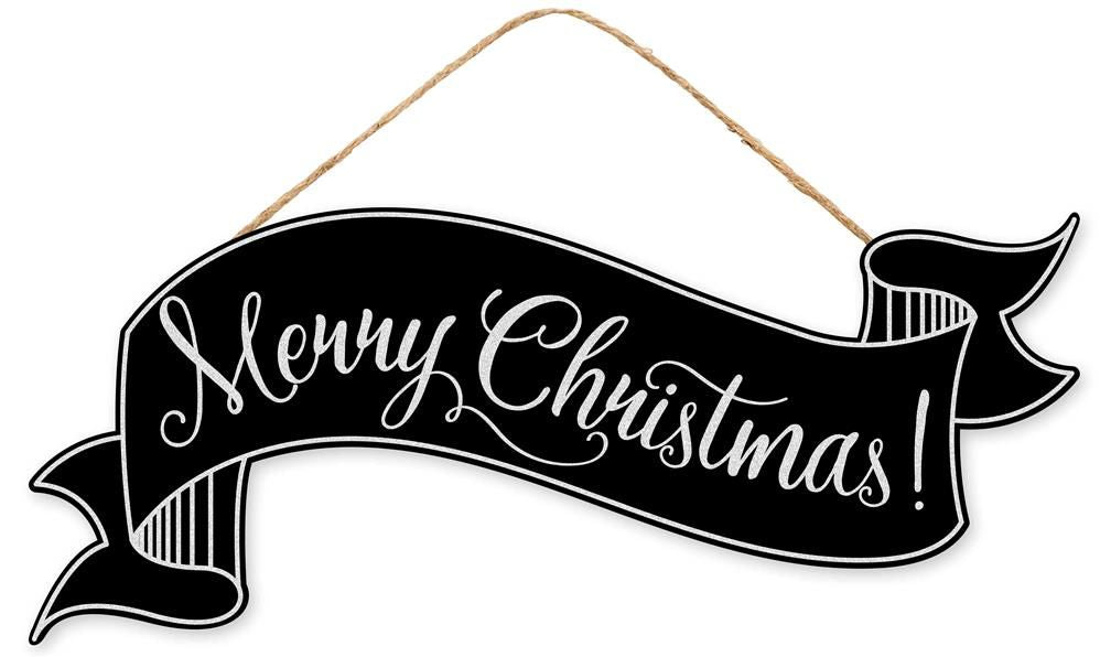 AP8871  15"L x 6.25"H Glitter Christmas Banner Black/White
