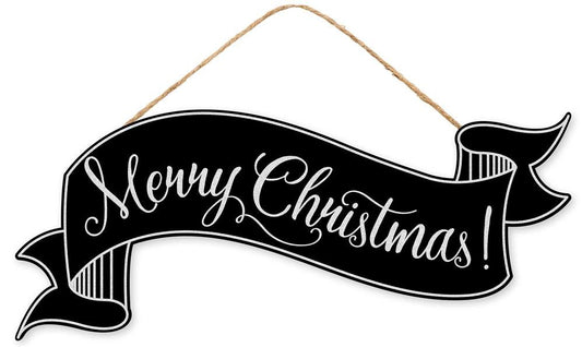 AP8871  15"L x 6.25"H Glitter Christmas Banner Black/White