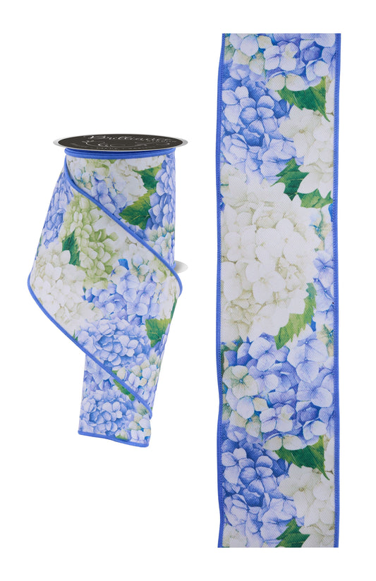 LS123203  2.5" x 10yd Hydrangea Ivory/Blue/Green