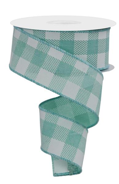 RG01799AN  1.5" x 10yd Striped Check On Royal Mint Green/White