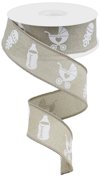 RGA116918   1.5" x 10yd Baby Items On Royal    Light Natural/White