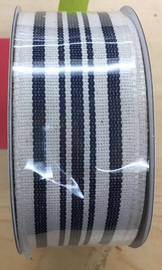 RJ17109-27  1.5" x 10yd Wired Woven French Stripes Ribbon  Black
