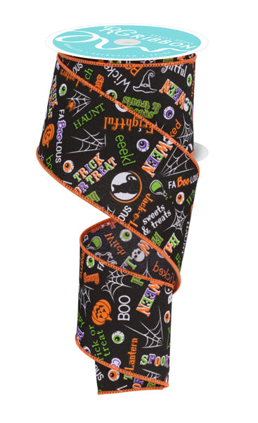RGF1305YR  2.5" x 10yd Halloween Words Blk/Prpl/Orng/Lime