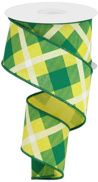 RG01683K2  2.5" x 10yd Printed Plaid On Royal Yellow/Green/White