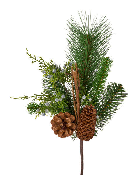 XX8681  15.5"L Mixed Pine/Juniper/Pinecone Spray Green