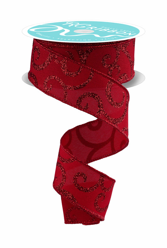 RGF178624  1.5" x 10yd Glitter Swirl Red