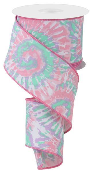 RGE1235AN    2.5" x 10yd Multi Color Tie Dye/Diagonal     White/Tt Pink/Mint/Lav