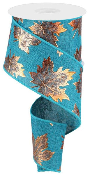 RGC1834TE  2.5" x 10yd Foil Maple Leaf On Royal Teal
